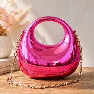 Metallic Fuchsia Mini Handbag Mirror Chrome Y2K Barbiecore Crossbody Bag